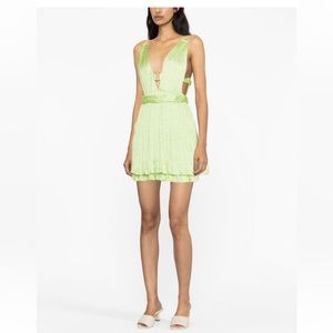 Maje green pleated open-back mini dress